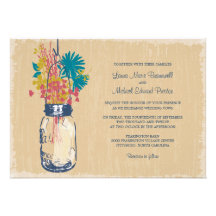 Vintage Mason Jar and Wildflowers Wedding Invitations