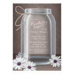 Vintage Mason Jar Daisy Brown Birthday Party Custom Announcements