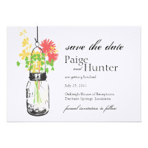Vintage Mason Jar & Wild Flowers Save the Date Custom Invitation