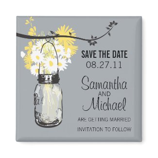 Vintage Mason Jar & Wild Flowers Save the Date Magnets