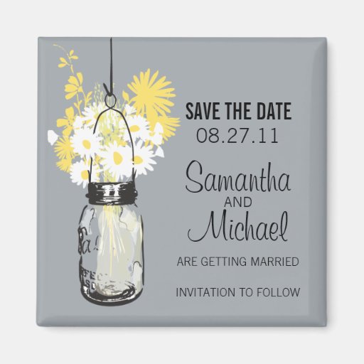 Vintage Mason Jar & Wild Flowers Save the Date Refrigerator Magnet