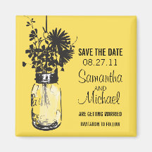 Vintage Mason Jar & Wild Flowers Save the Date Fridge Magnets