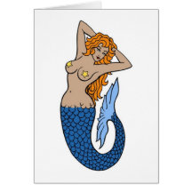Vintage Mermaid Tattoo Art Greeting Cards