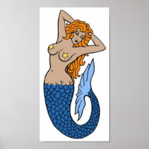 Vintage Mermaid Tattoo Art Poster