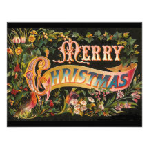 Vintage Merry Christmas Flower Design Announcement