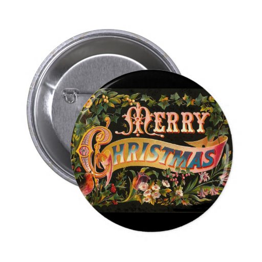 Vintage Merry Christmas Flower Design Button