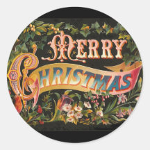 Vintage Merry Christmas Flower Design Sticker