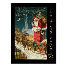 Vintage Merry Christmas Santa Sleigh Reindeer Post Card