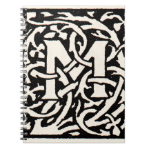 Vintage Monogram M Art Nouveau Letter Spiral Note Books