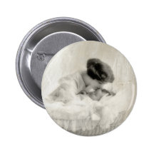 Vintage Mother Kissing Baby in Bassinet Pinback Buttons