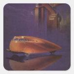 Vintage Motor Magazine Cover, Futuristic Car City Square Stickers