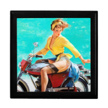 Vintage Motorcycle Rider Gil Elvgren Pinup Girl Keepsake Box