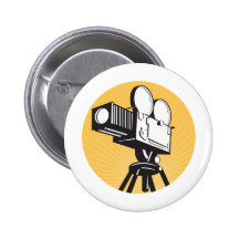 vintage movie film camera retro style pinback button
