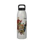Vintage Mum with her Kids in Cart Grocery Shopping Drinking Bottle
