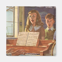 Vintage Music Teacher Teaching Students to Sing Refrigerator Magnets