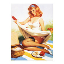 Vintage Naughty Picnic Pin Up Girl Canvas Canvas Print