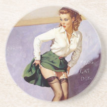 Vintage Naughty Teacher Pin Up Girl Drink Coasters