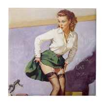 Vintage Naughty Teacher Pin Up Tile