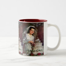 Vintage Newlywed Bride Cutting Her Wedding Cake Mugs