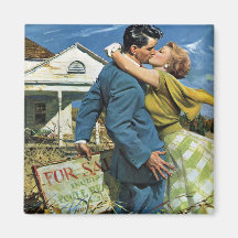 Vintage Newlyweds Buy First House; We're Moving! Magnets
