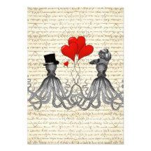 Vintage octopi and hearts personalised announcements