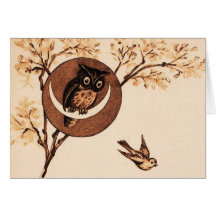 Vintage Owl in Moon Greeting Card
