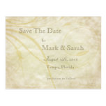 Vintage Parchment Leafy Flourish Save The Date Postcard