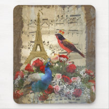 Vintage Paris & bird music sheet collage Mousepad