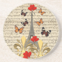 Vintage Paris & butterflies Beverage Coaster