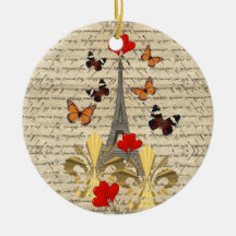 Vintage Paris & butterflies Christmas Tree Ornament