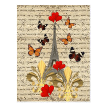 Vintage Paris & butterflies Postcard