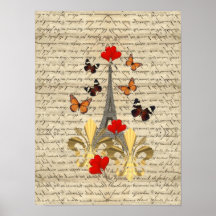 Vintage Paris & butterflies Print