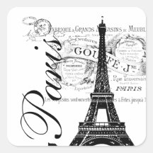 Vintage Paris & Eiffel Tower Label Square Stickers