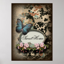 Vintage ParisButterfly Damask Monogram Print