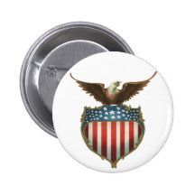 Vintage Patriotic American Flag and Bald Eagle Button
