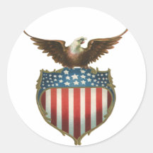 Vintage Patriotic American Flag and Bald Eagle Round Sticker