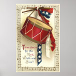 Vintage Patriotic Drum and Musical Notes Poster