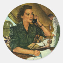 Vintage Patriotic, Military Medical Nurse on Phone Sticker