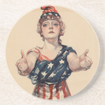 Vintage Patriotic Woman Beverage Coasters