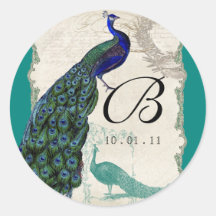 Vintage Peacock 5 - Wedding Seal or Sticker