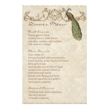 Vintage Peacock Black, Dinner Menu Sheet Stationery Design