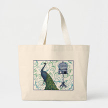 Vintage Peacock & Cage Canvas Bags