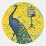 Vintage Peacock & Cage Round Stickers