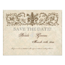 Vintage Peacock & Etchings, Save the Date Card Personalised Announcement