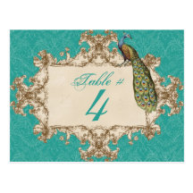 Vintage Peacock & Etchings, Table Number Card Post Cards