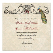 Vintage Peacock & Etchings Wedding Invitation