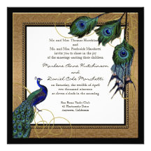 Vintage Peacock Feather 7 - Formal Elegant Wedding Custom Invite