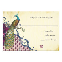 Vintage Peacock Navy Deep Raspberry Damask Wedding Custom Invite