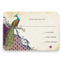 Vintage Peacock Navy Deep Raspberry Damask Wedding Custom Invites