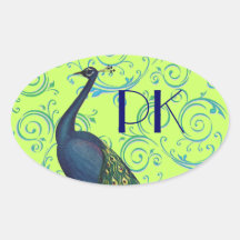 Vintage Peacock Oval Stickers